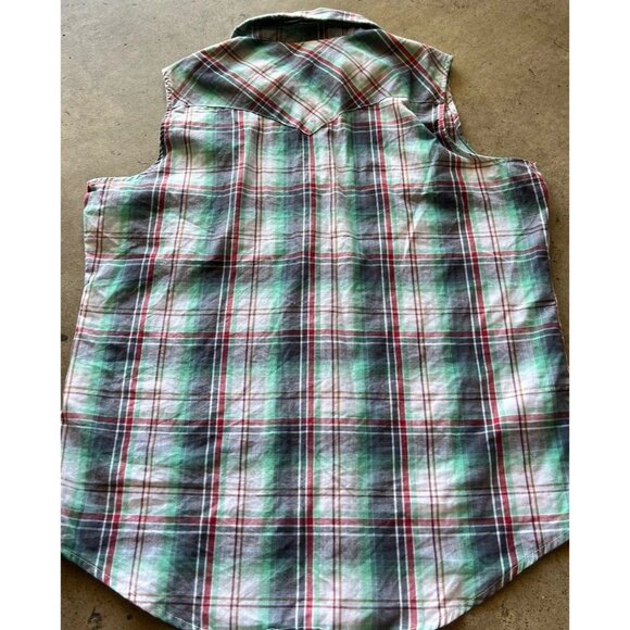 Vintage Wrangler Wrancher Sleeveless Western Shirt Women’s Sz M Pearl Snap - Picture 10 of 13